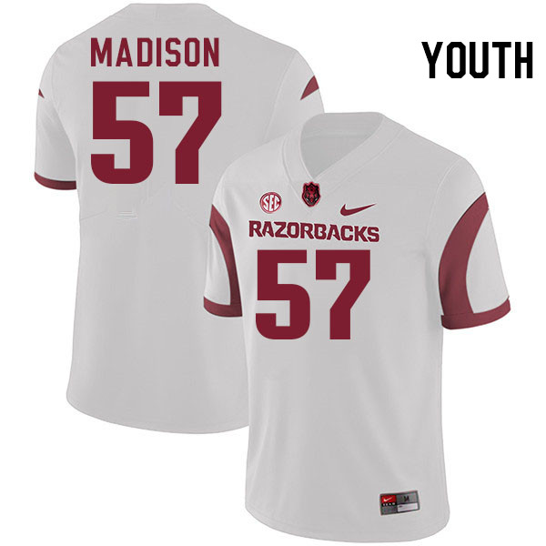 Youth #57 Zuri Madison Arkansas Razorbacks College Football Jerseys Stitched-White
